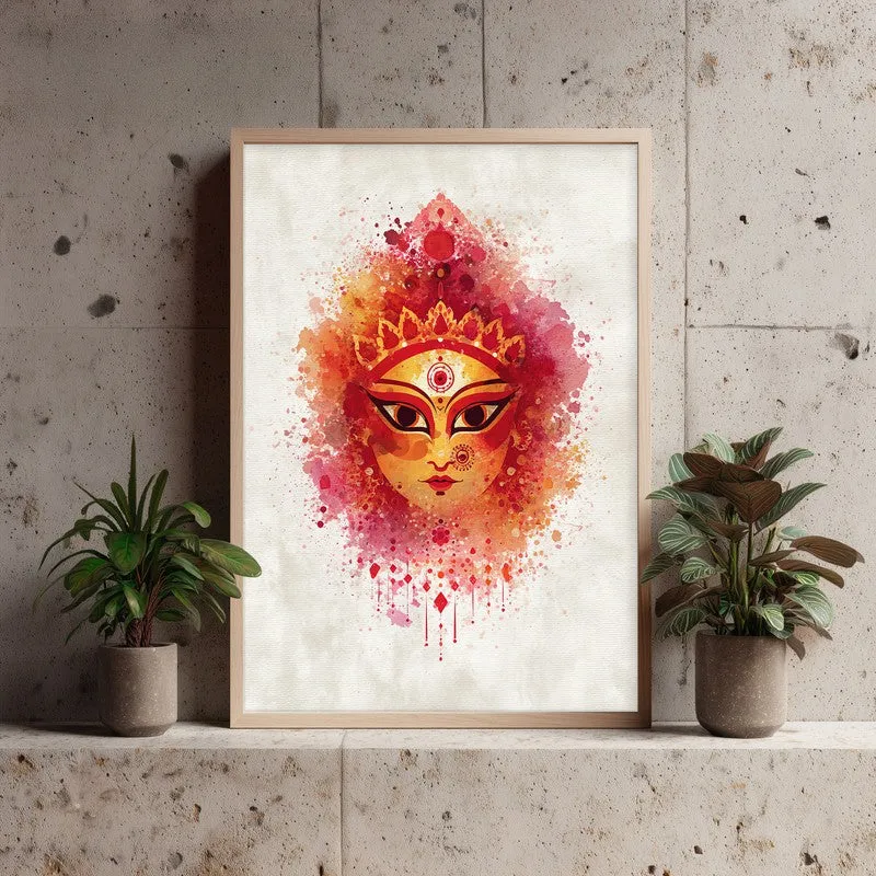 Powerful & Divine Maa Durga Archival Paper Wall Art - Natural Brown Frame media 3