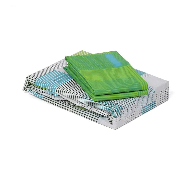 Monte Carlo Checkora Cotton Bedsheet (White,Green) - 104 TC media 8
