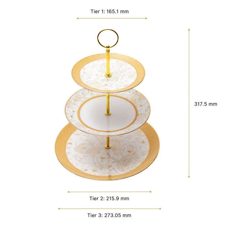 Gilded Iris 3-Tiered Porcelain Dessert Stand - Peach media 6