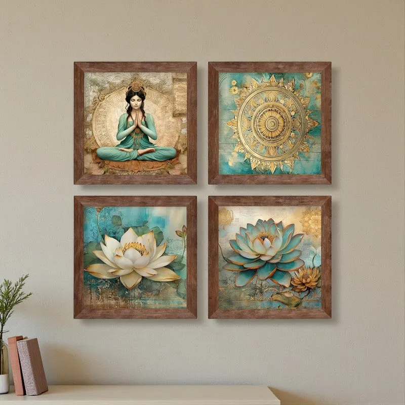 Lotus & Meditation Wall Art with Frame - Set Of Four media 8