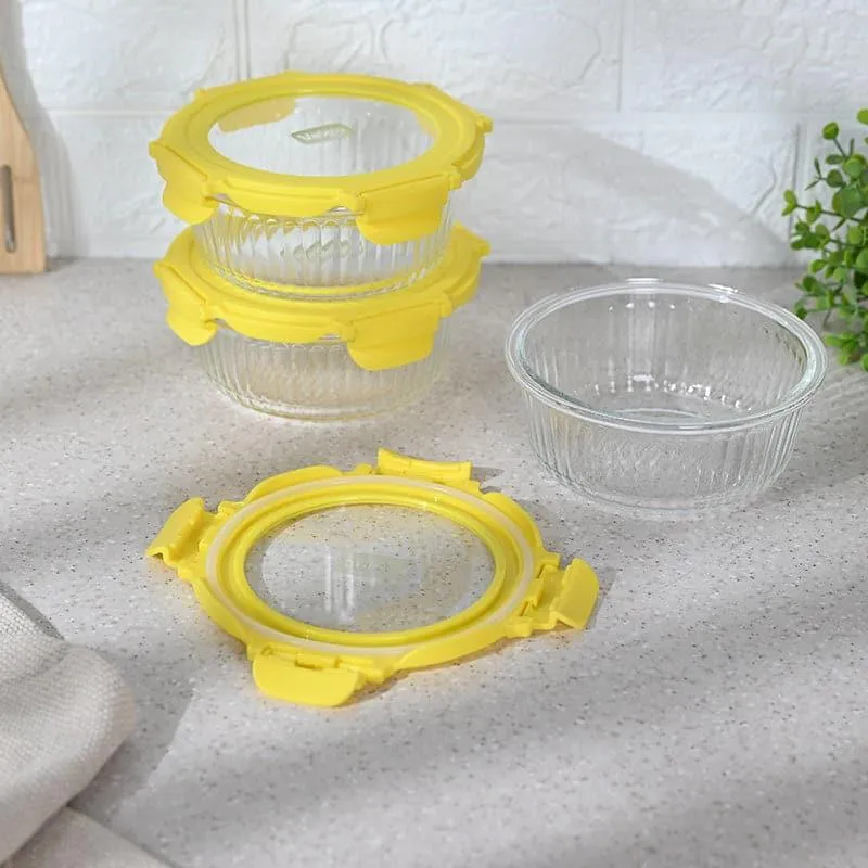 Iva Yellow Glass Lunch Box (620 ML) - Set Of Three media 1
