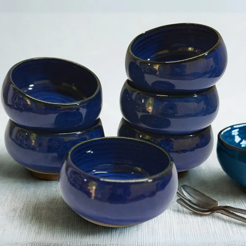 Nocturne Handcrafted Ceramic Dip Bowls (Blue,150 mL) - Set Of Six media 3