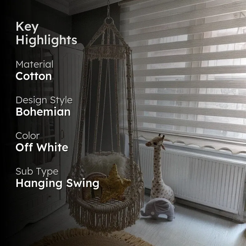 Handcrafted Macrame Hanging Swing Chair - Off White media 2