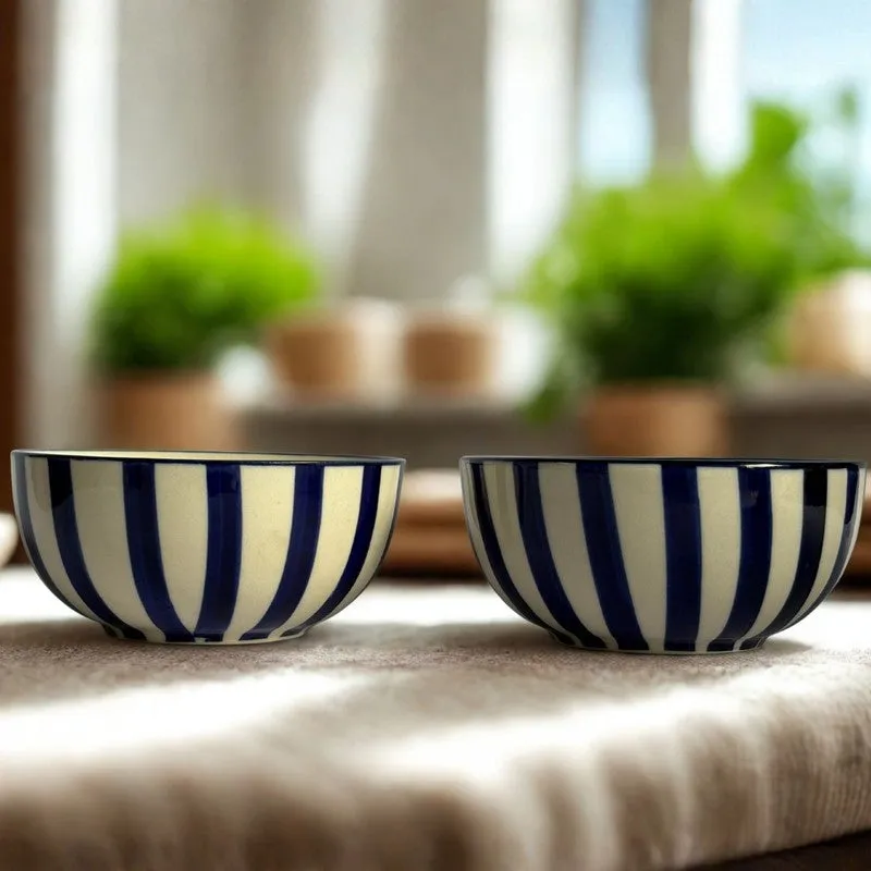 Crafted Ceramic Snack Bowls (Blue,White, 200 mL Each) - Set Of Two media 4