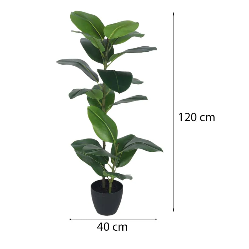 Faux Lush Rubber Plant With Black Plastic Pot - 4 Feet media 6