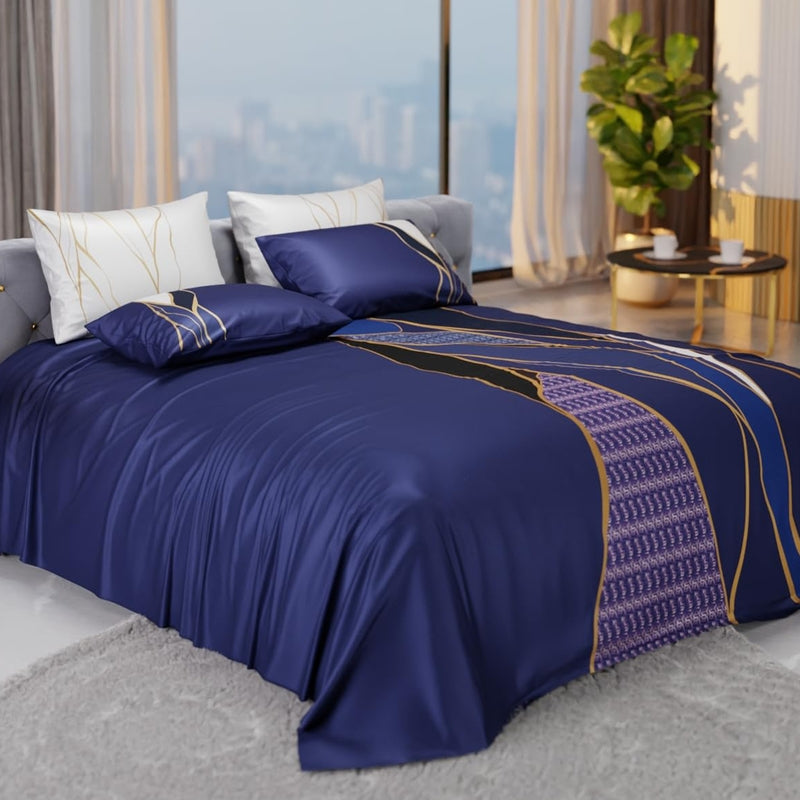 Indigo Fragment Pure Cotton Bedsheets - 150 GSM