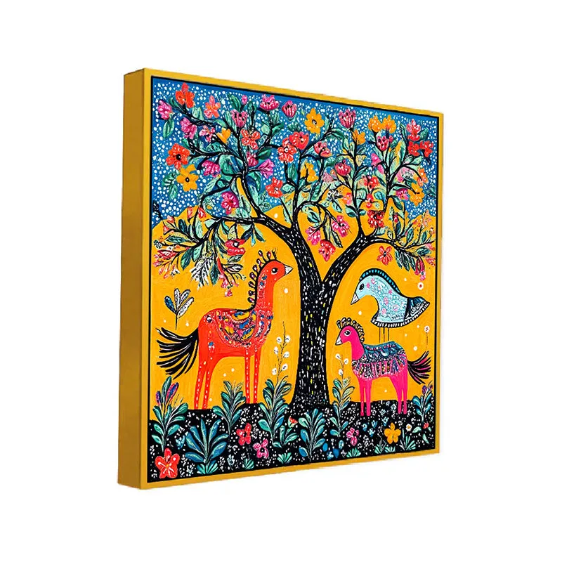 Forest Trance Canvas Wall Painting With Frame - Gold media 3