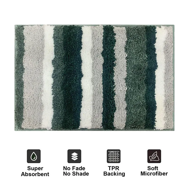 Stripe Luxe Bath Mat - Green, Grey media 6