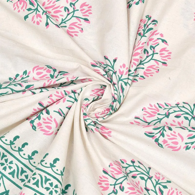 Lavo Floral Cotton Bedsheet (White,Green) - 180 TC media 3