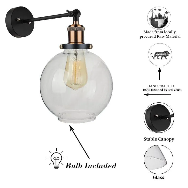 Tiagro Globe Moon Glass & Metal Wall Lamp - Copper media 4