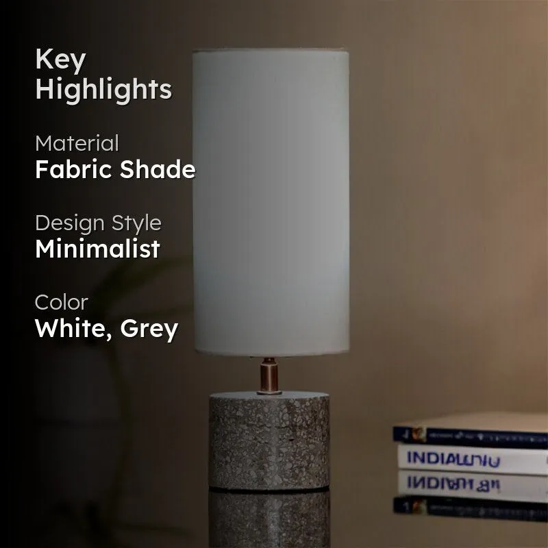 Round Terrazzo Hand Crafted Fabric Table Lamp - White,Grey media 2
