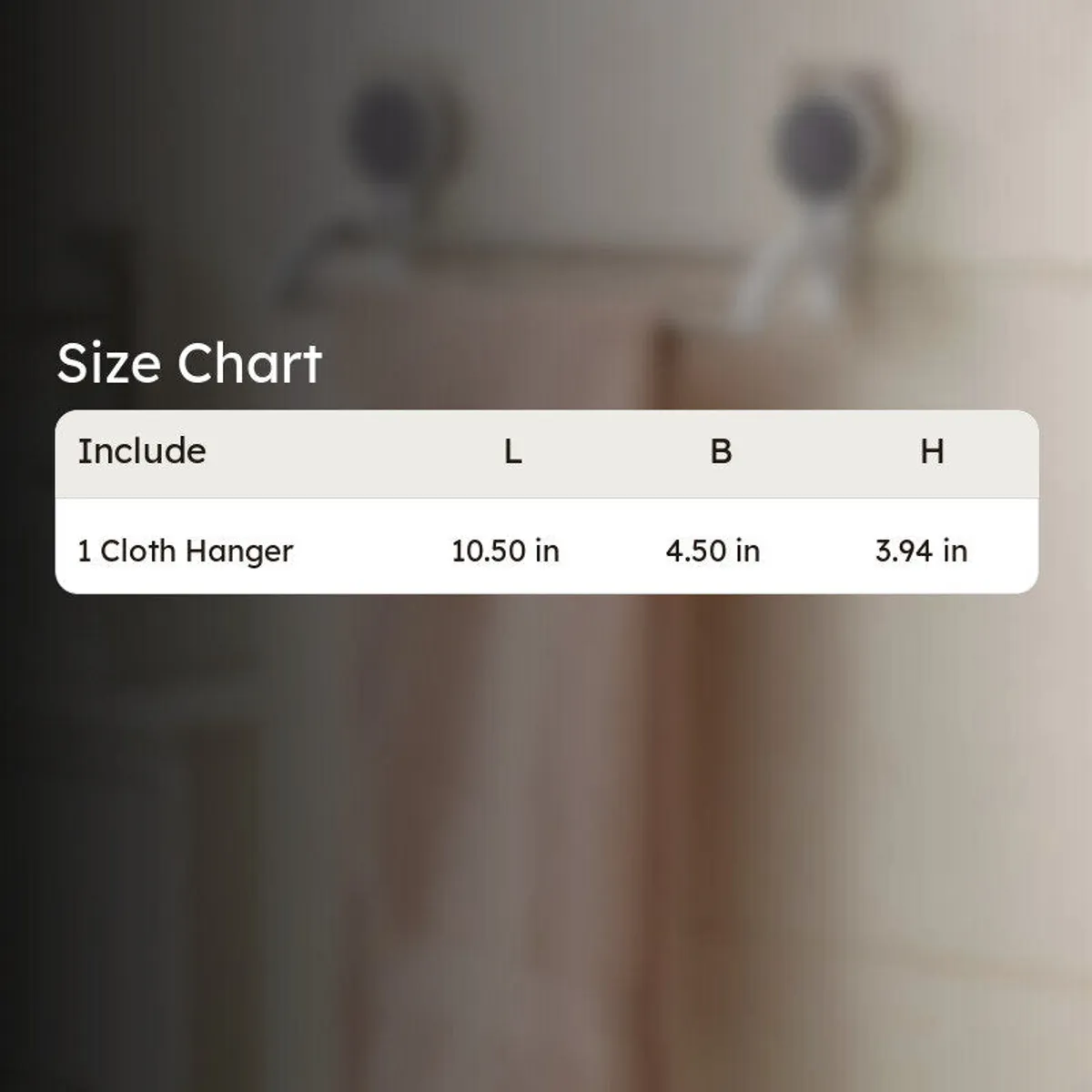 Size chart for one cloth hanger