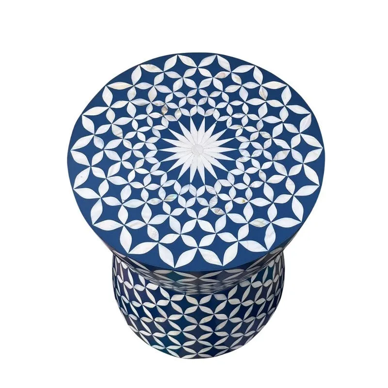 Brio Bone Inlay Round Side Table - Blue media 4