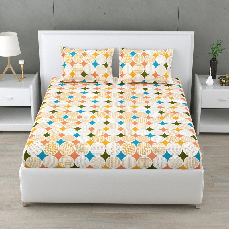 Pattera Printed Pure Cotton Bedsheet (Orange,Beige) - 160 TC - King