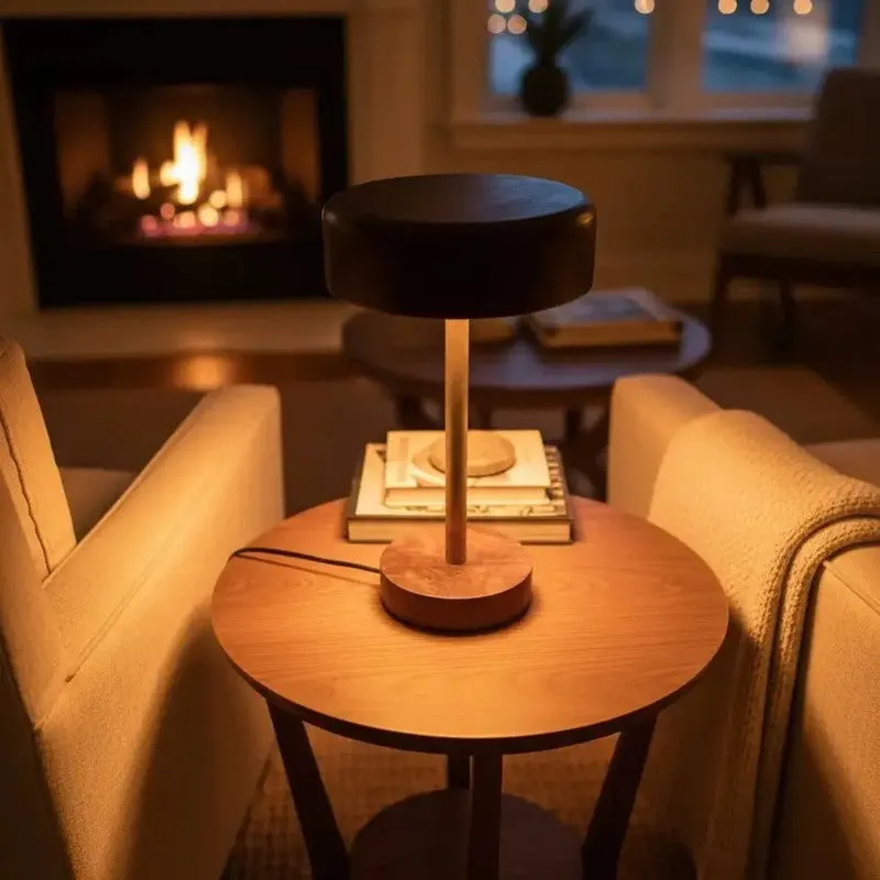Modern Halo Rose Wood LED Table Lamp - Brown media 1