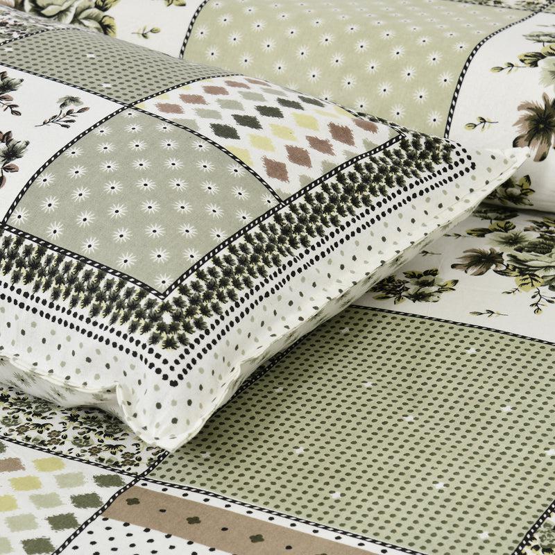 Yuna Floral  Cotton Bedsheet (Green & White) - 160 TC media 5