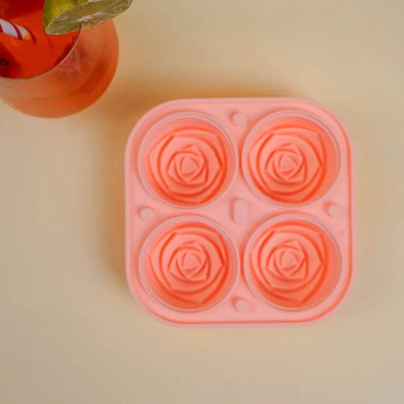 Rose Silicone 4-Cube Ice Mould - Peach media 3