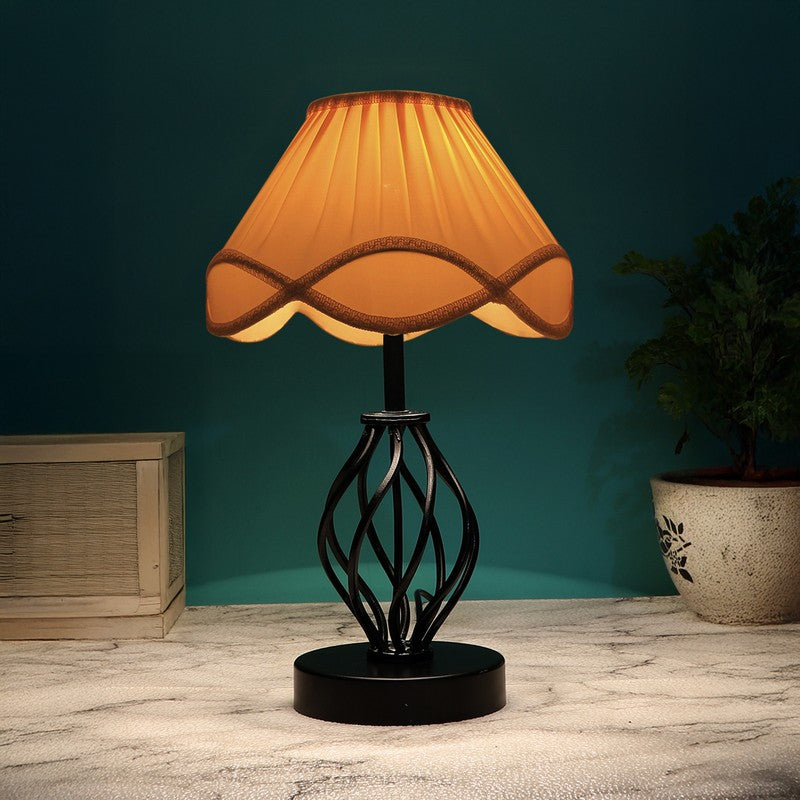 Aurelinea Cotton Table Lamp With Wooden Base - Ivory