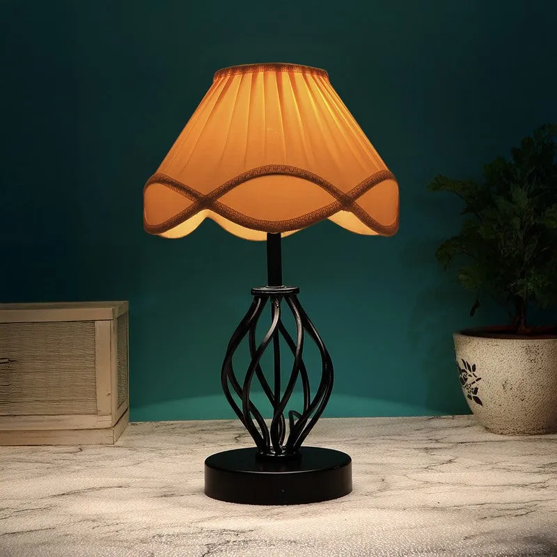 Aurelinea Cotton Table Lamp With Wooden Base - Ivory media 1