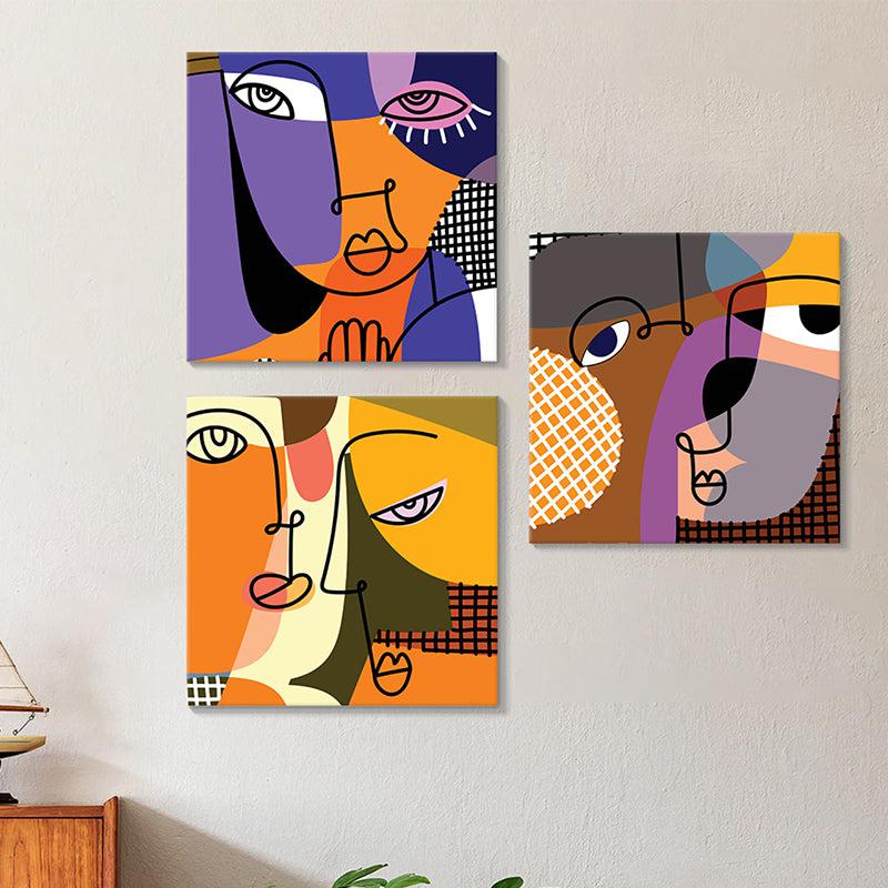 Face Reflect Abstract Wall Painting - Set Of Three