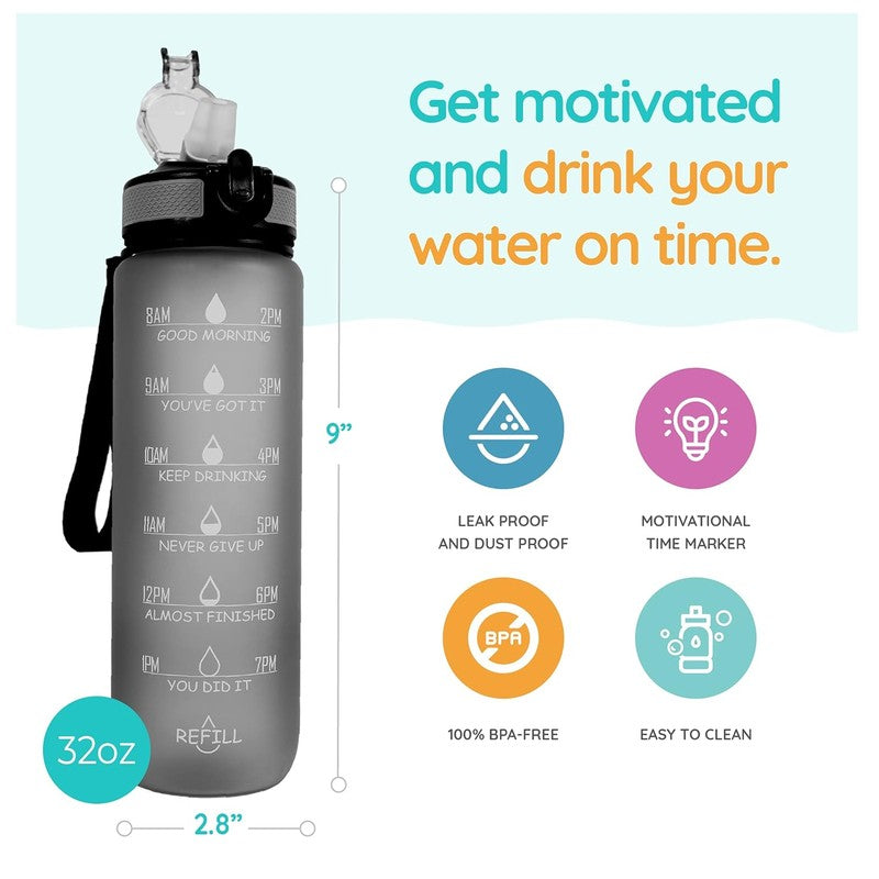 Solara Sportiq Plastic Water Bottle (1000 mL) - Grey media 8