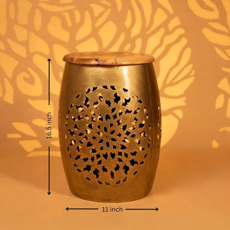 Floral Cutwork Drum Iron Stool Benches & Stools - Gold media 7