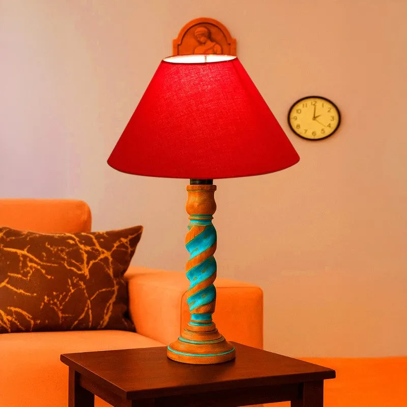Elara Liora Wooden Table Lamp - Red media 1