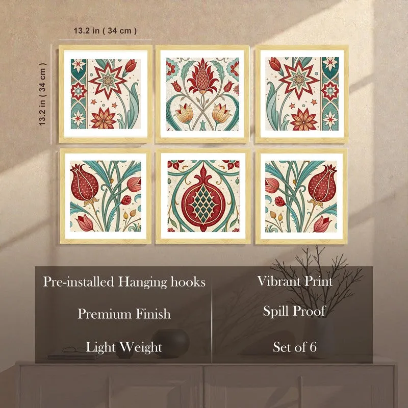 Byzantine Buds Paper Wall Painting With Frame - Set Of Six media 8