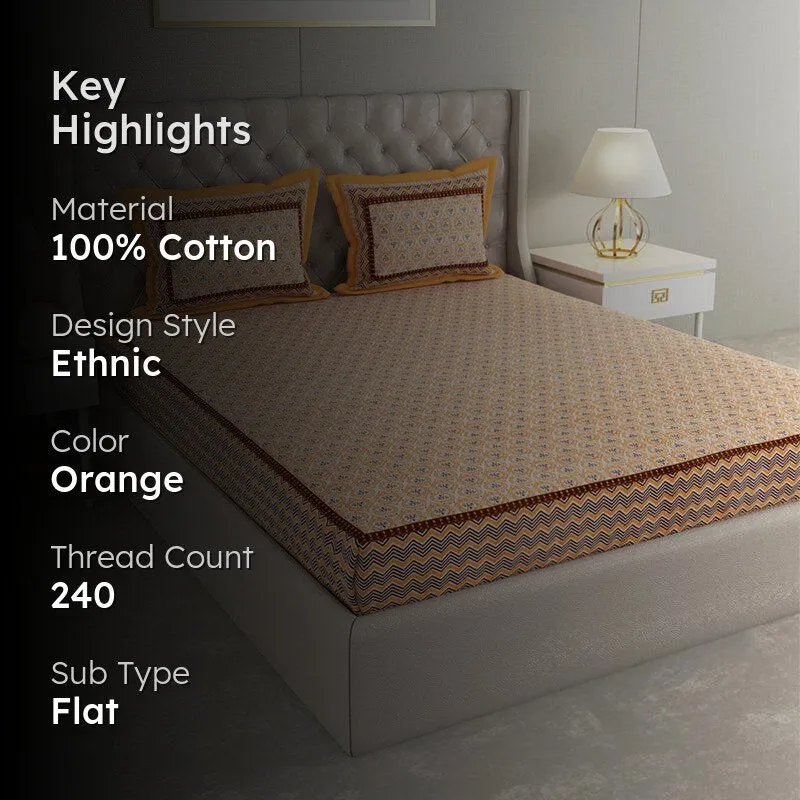 Kinova Printed Cotton Bedsheet (Orange) - 240 TC media 2