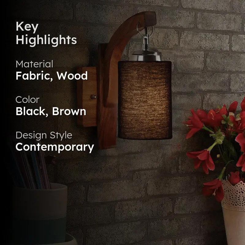 Forma Cylindrical Fabric & Wooden Wall Lamp - Black media 2