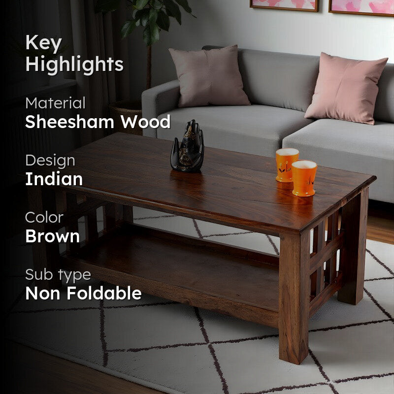 Brenox Sheesham Wooden Center Table - Dark Brown media 2