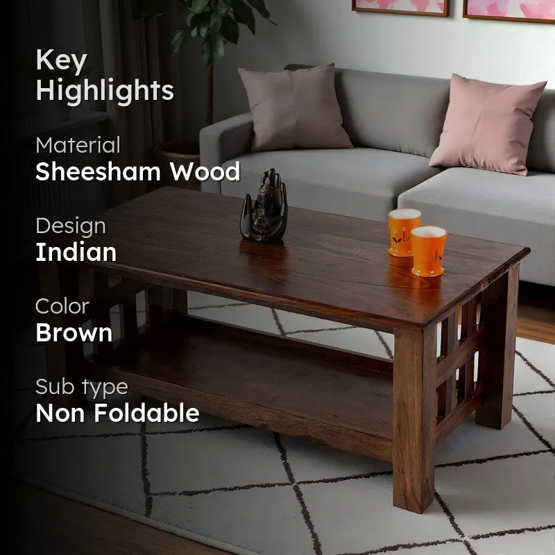 Brenox Sheesham Wooden Center Table - Dark Brown media 2