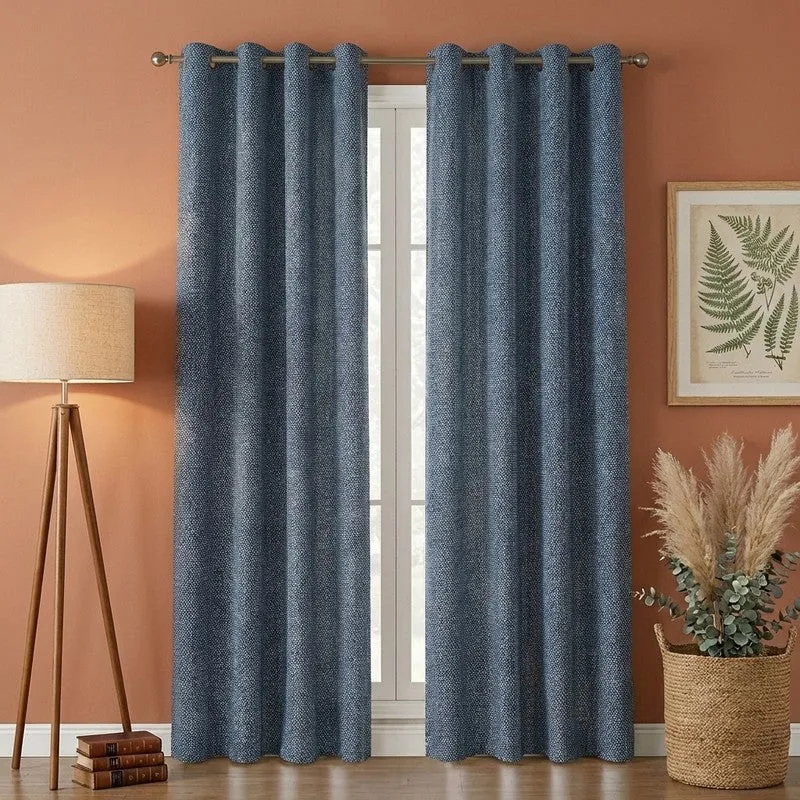 Form Ease Cotton Room Darkening Curtains (Navy Blue) - Set Of Two media 1
