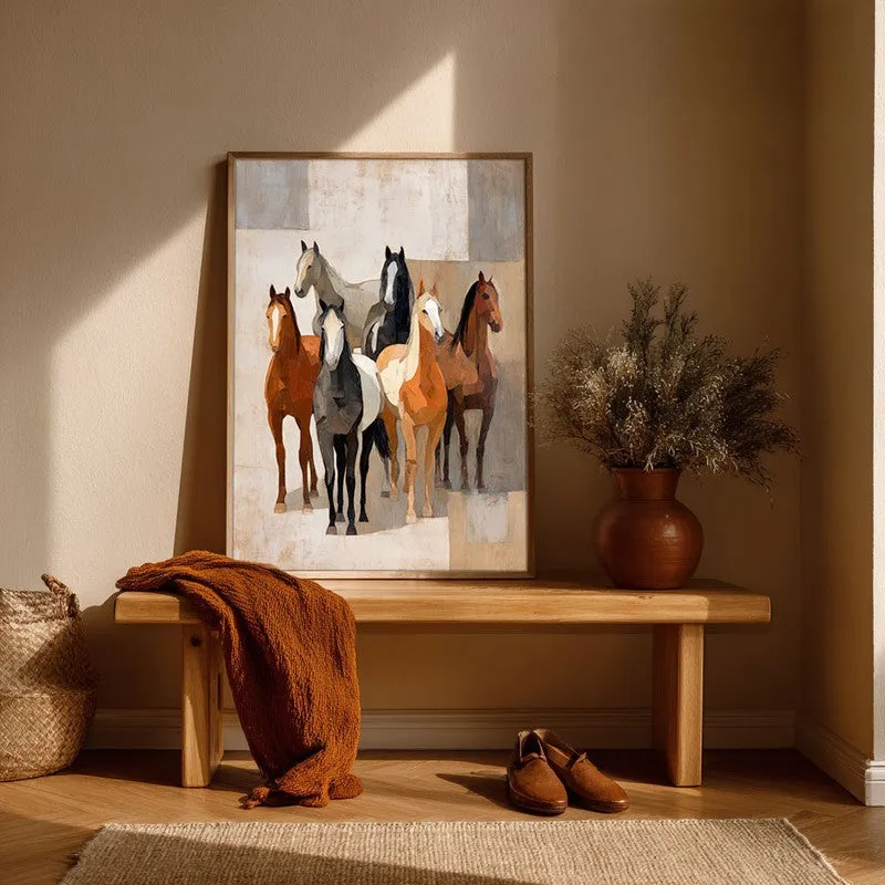 Modern Rustic Horse Wall Painting With Brown Frame media 7