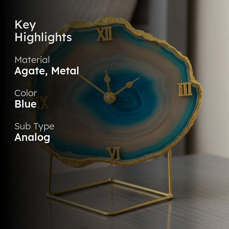 Darsh Handcrafted Agate Table Clock - Turquoise media 2