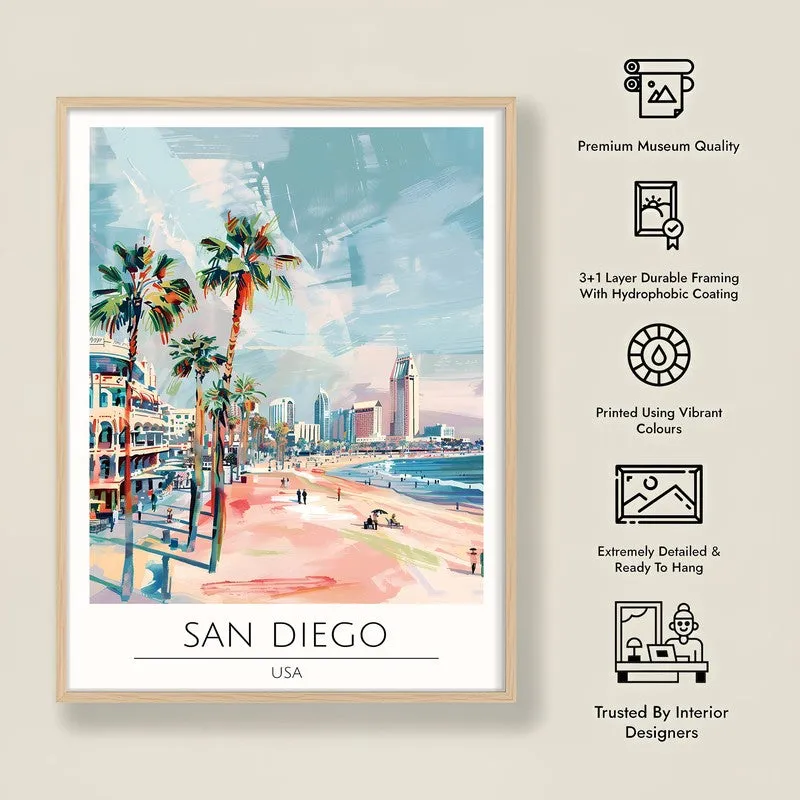 Vintage San Diego Framed Canvas Archival Canvas Wall Painting - Natural Brown Frame media 8