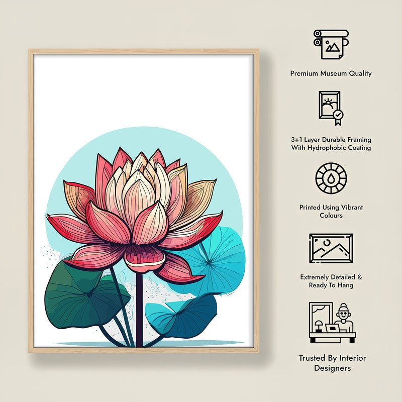 Lotus In Color Archival Paper Wall Art  - Natural Brown Frame media 9