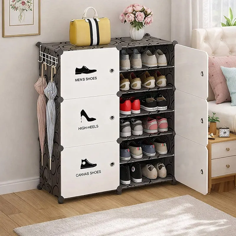 Sleek White & Black Shoe Rack with Metal Frame media 1