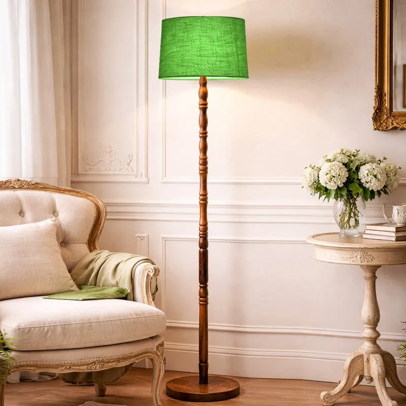 Heritage Turned Wooden Floor Lamp - Green & Brown media 1