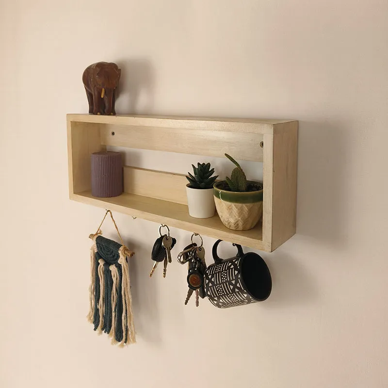 Kaiiro Wooden Wall Shelf Organiser with Key Holders media 6