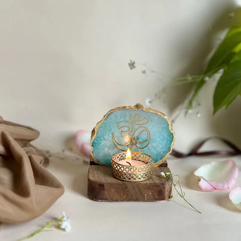 Namokar Handcrafted Agate Religious Accent With Tealight Candle Holder - Green media 4