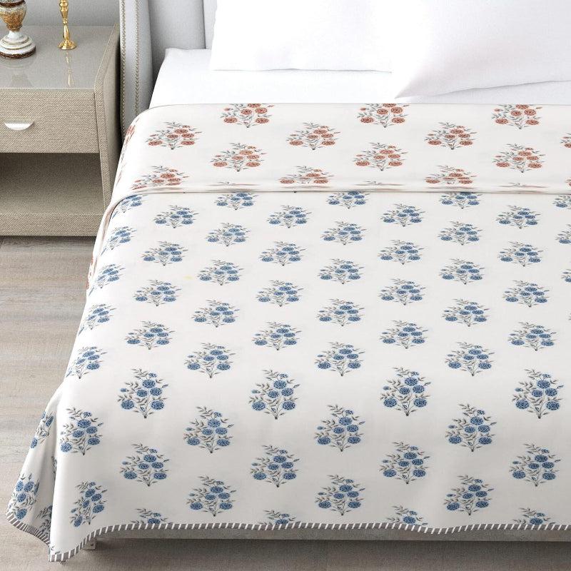 Hema Floral Reversible Cotton Dohar (Blue & Peach)  - 180 GSM media 3
