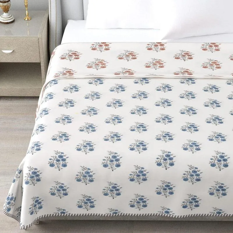 Hema Floral Reversible Cotton Dohar (Blue & Peach) - 180 GSM media 3
