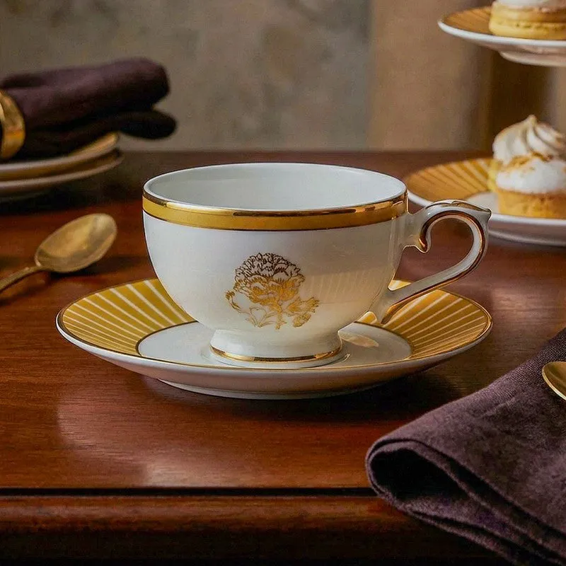 Gilded Iris 24k Gold Brushed Porcelain Tea Cup & Saucer (280 mL) - Set of Six media 3