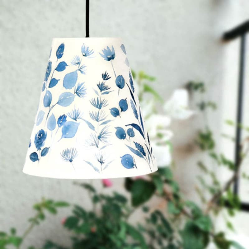 Indigo Clam Handpainted Fabric Ceiling Lamp media 3