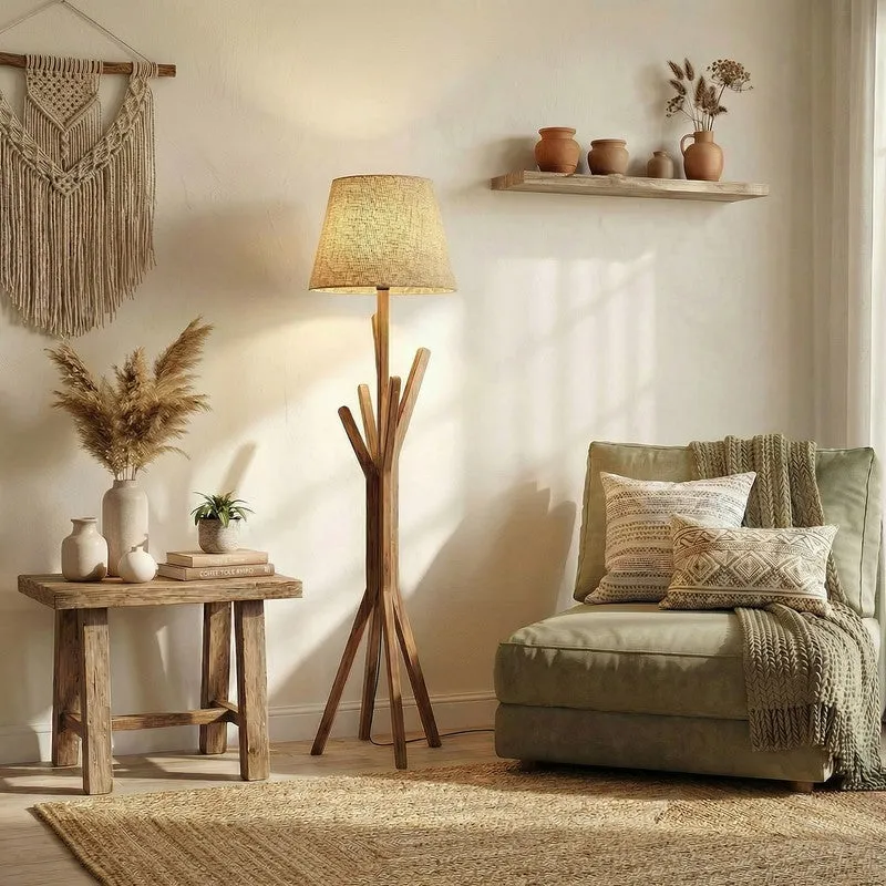 Diora Wooden Floor Lamp With Fabric Shade media 1