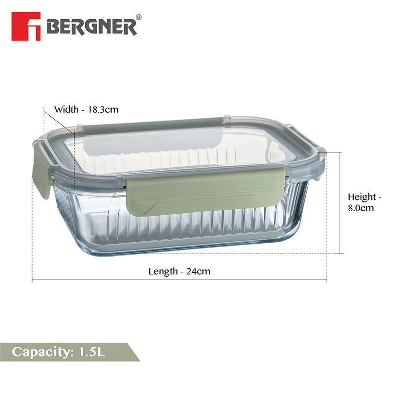 Bergner Glass Vault Airtight Glass Tiffin Box (Green) - 1500 mL media 8