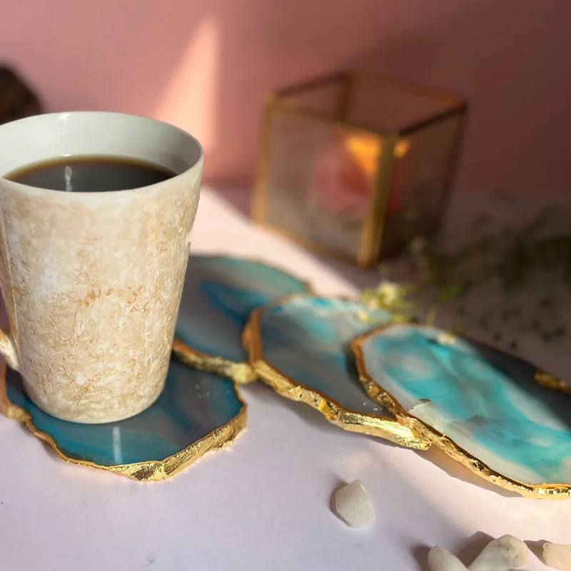 Candra Handcrafted Brazilian Agate Coaster (Turqouise) - Set Of Four media 4