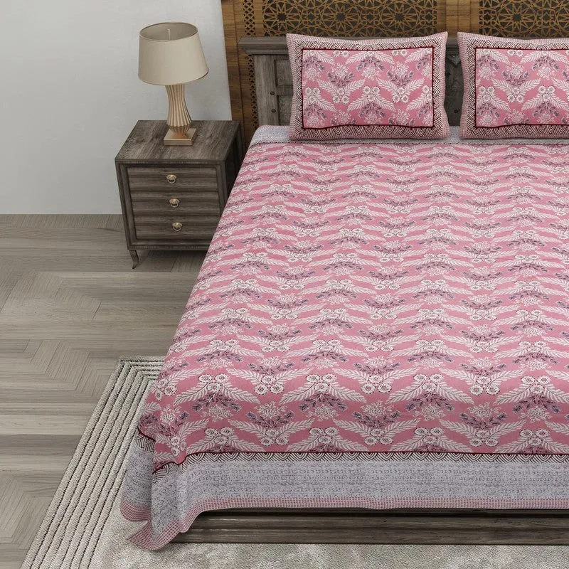 Bloomix Cotton Bedsheet (Pink,Grey) - 240 TC media 3