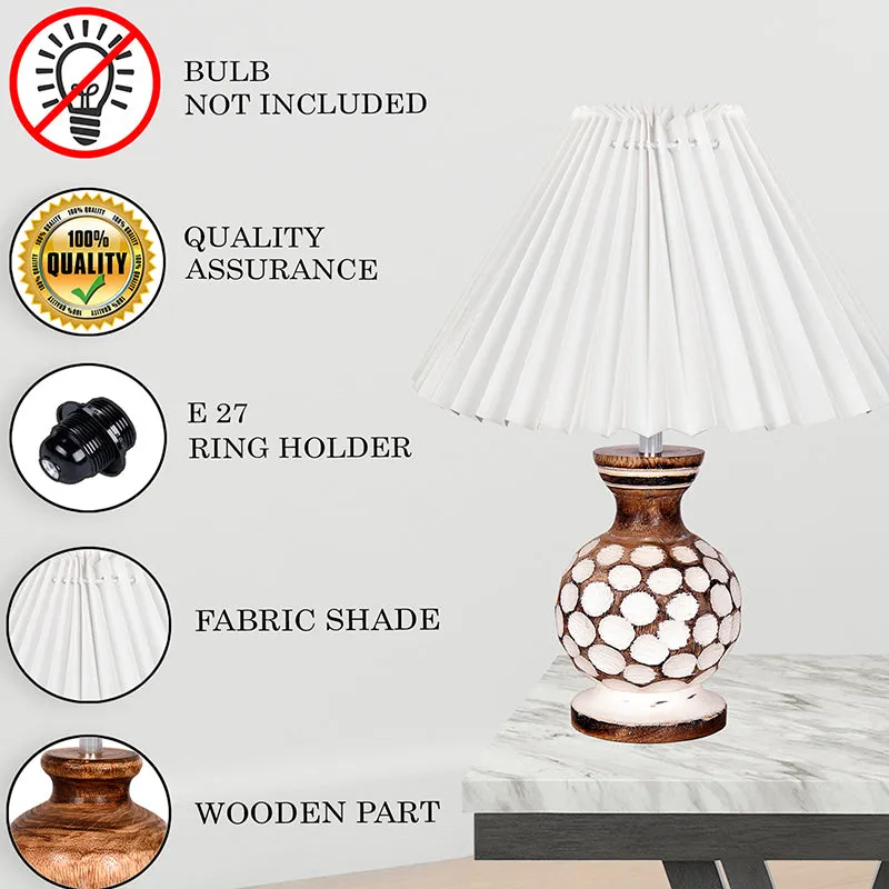 French Pleat Bubble Wooden Table Lamp - White,Brown media 4